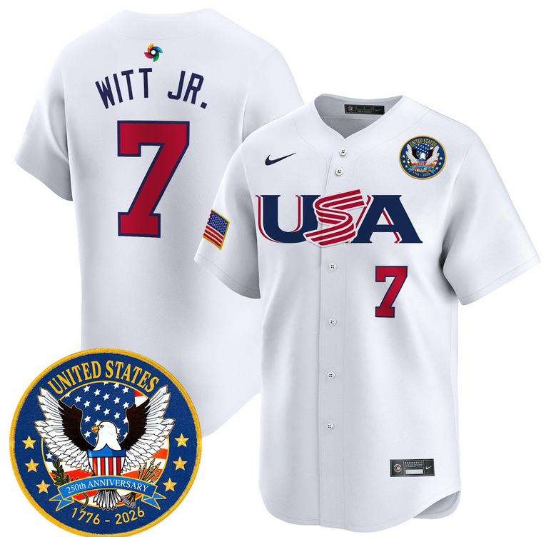 Men Team USA World Baseball Classic 250th Anniversary #7 Witt Jr white 2026 Roster Patch Vapor Jersey->los angeles dodgers->MLB Jersey